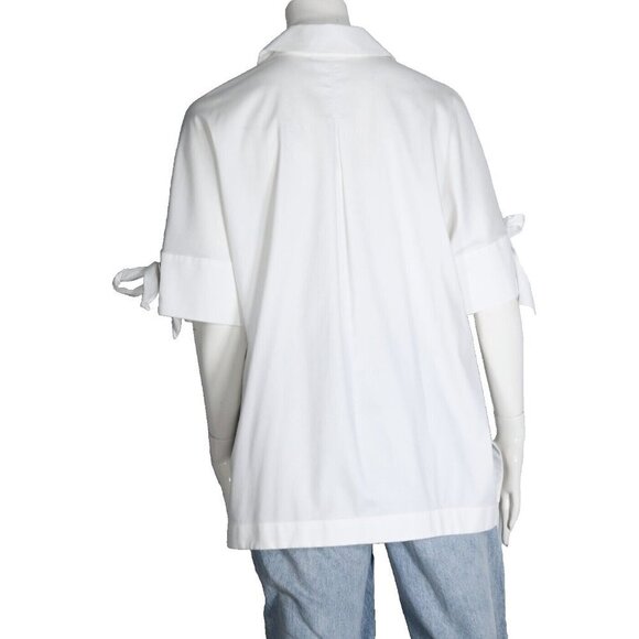 Chico's Women's Medium US10 White Non-Iron Chic Stretch Blouse Tie Sleeve Shirt - Picture 6 of 7